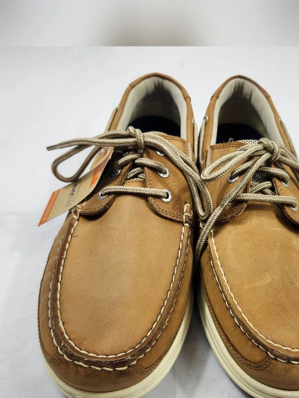Dockers Men's 11 W Tan Leather Never Wet 3 Eye Boat Shoes